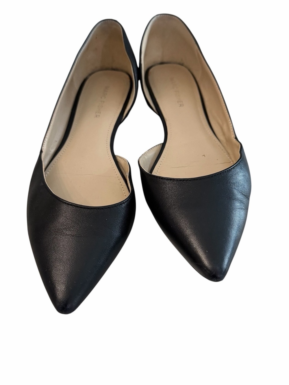 Marc Fisher Women’s Black Leather Pointed Toe Slip On Flats Sz 8M GUC